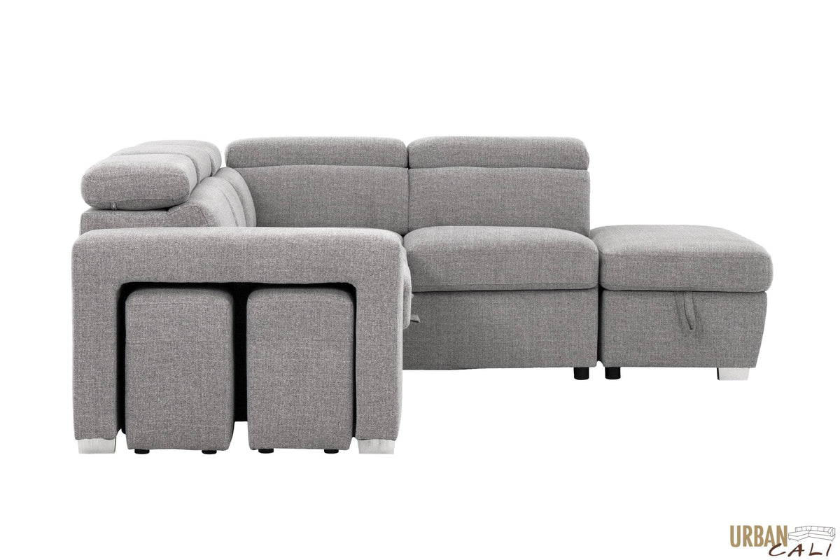 Urban Cali Pasadena 104.5" Wide Large Sleeper Sectional Sofa Bed with Storage Ottoman and 2 Stools, image 50