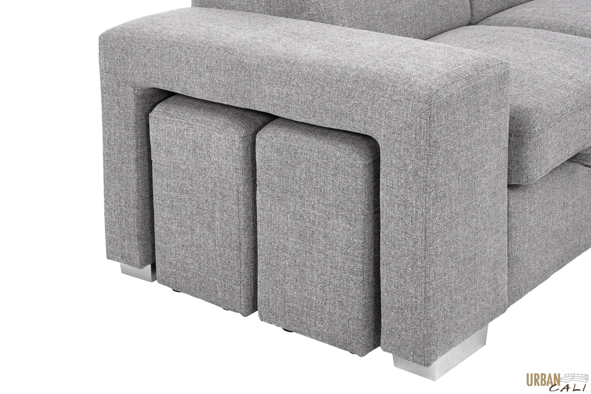 Urban Cali Pasadena 104.5" Wide Large Sleeper Sectional Sofa Bed with Storage Ottoman and 2 Stools, image 59