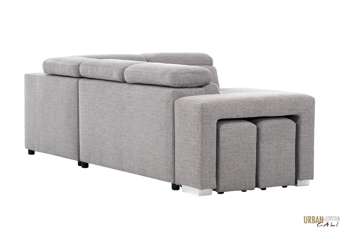 Urban Cali Pasadena 104.5" Wide Large Sleeper Sectional Sofa Bed with Storage Ottoman and 2 Stools, image 52