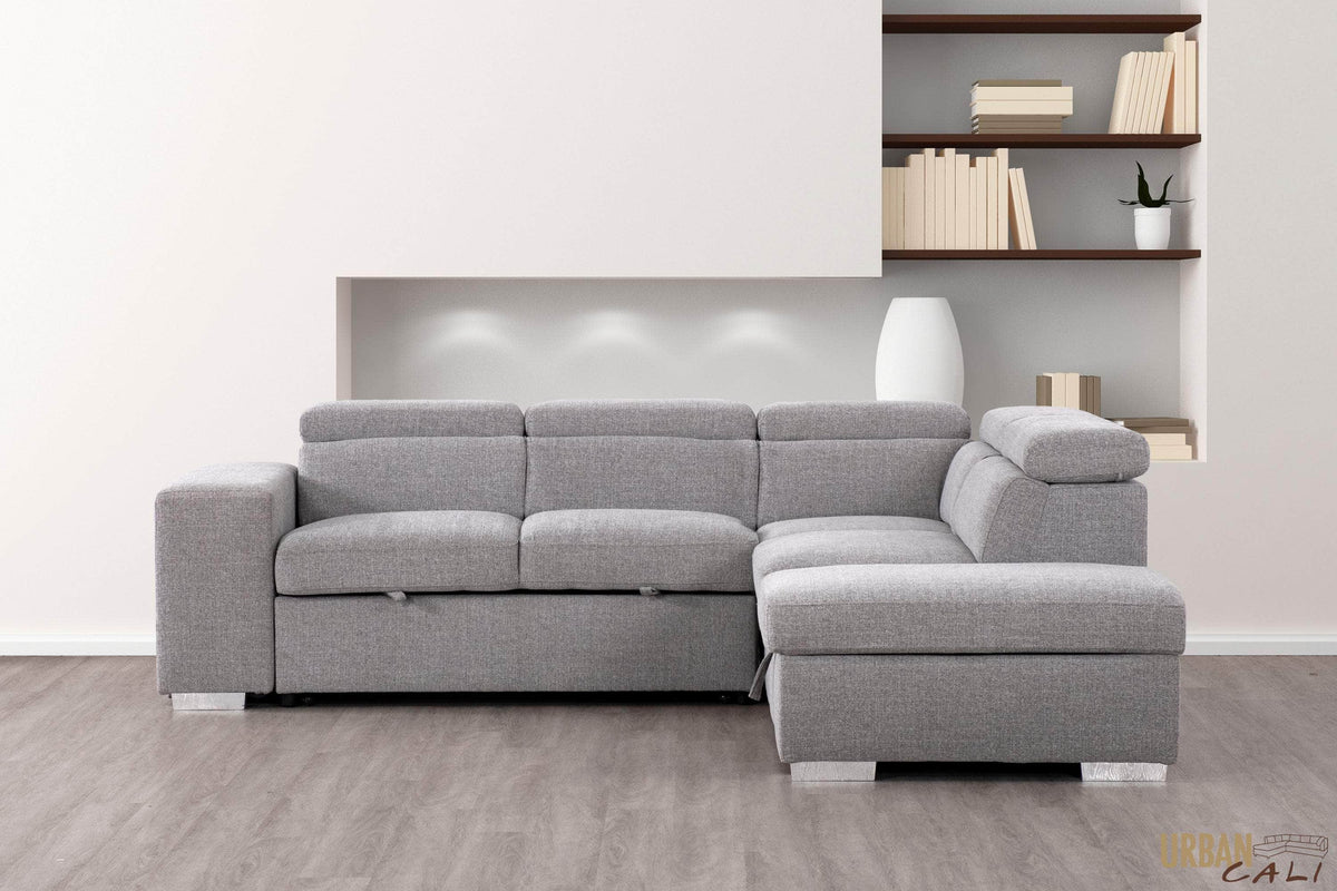 Urban Cali Pasadena 104.5" Wide Large Sleeper Sectional Sofa Bed with Storage Ottoman and 2 Stools, image 12