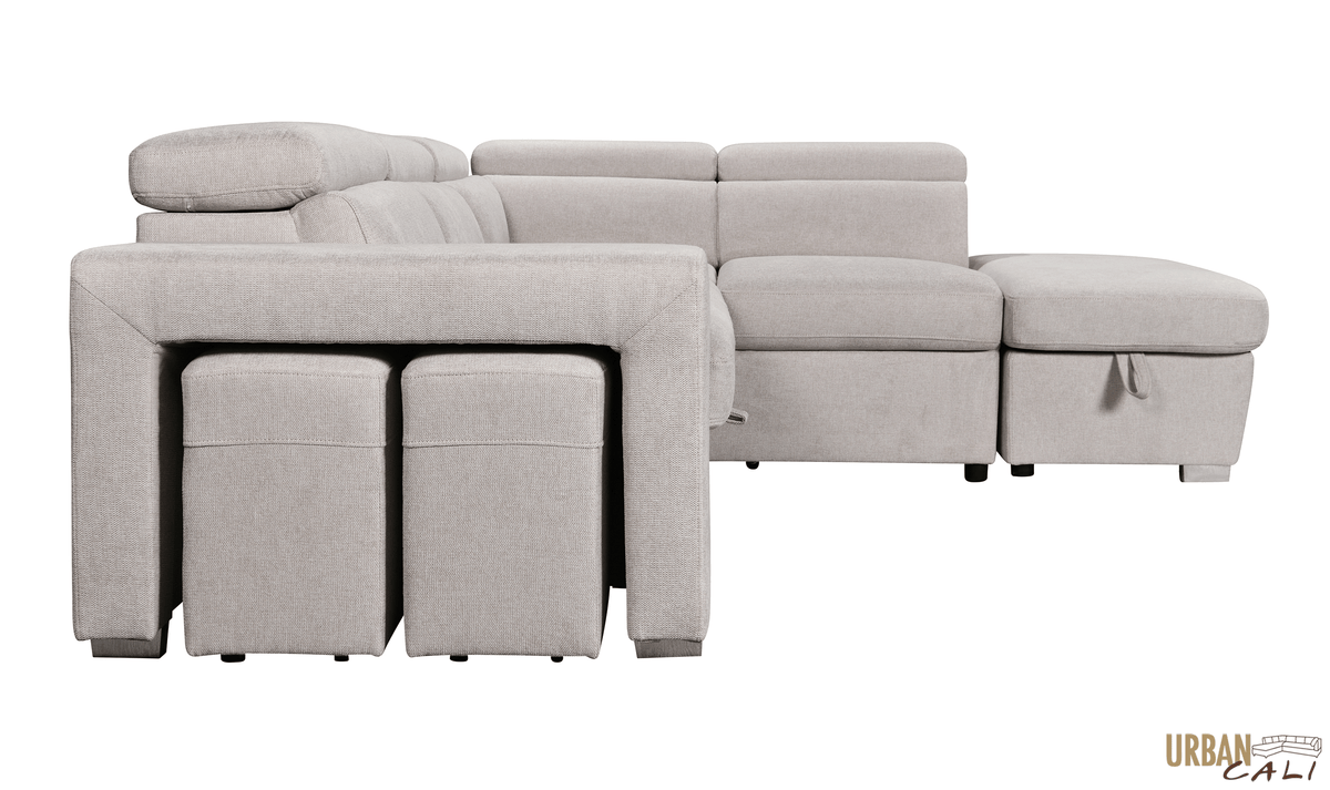Urban Cali Pasadena 104.5" Wide Large Sleeper Sectional Sofa Bed with Storage Ottoman and 2 Stools, image 36