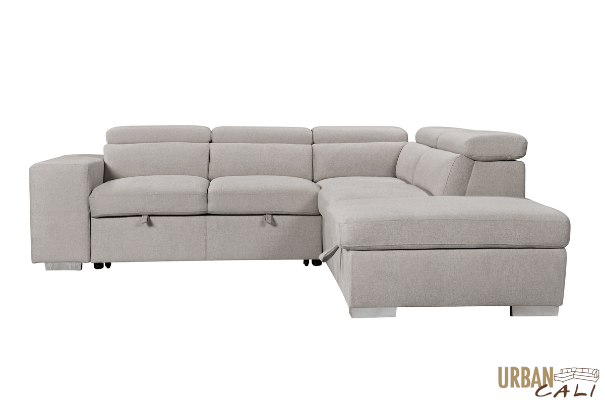 Urban Cali Pasadena 104.5" Wide Large Sleeper Sectional Sofa Bed with Storage Ottoman and 2 Stools, image 34