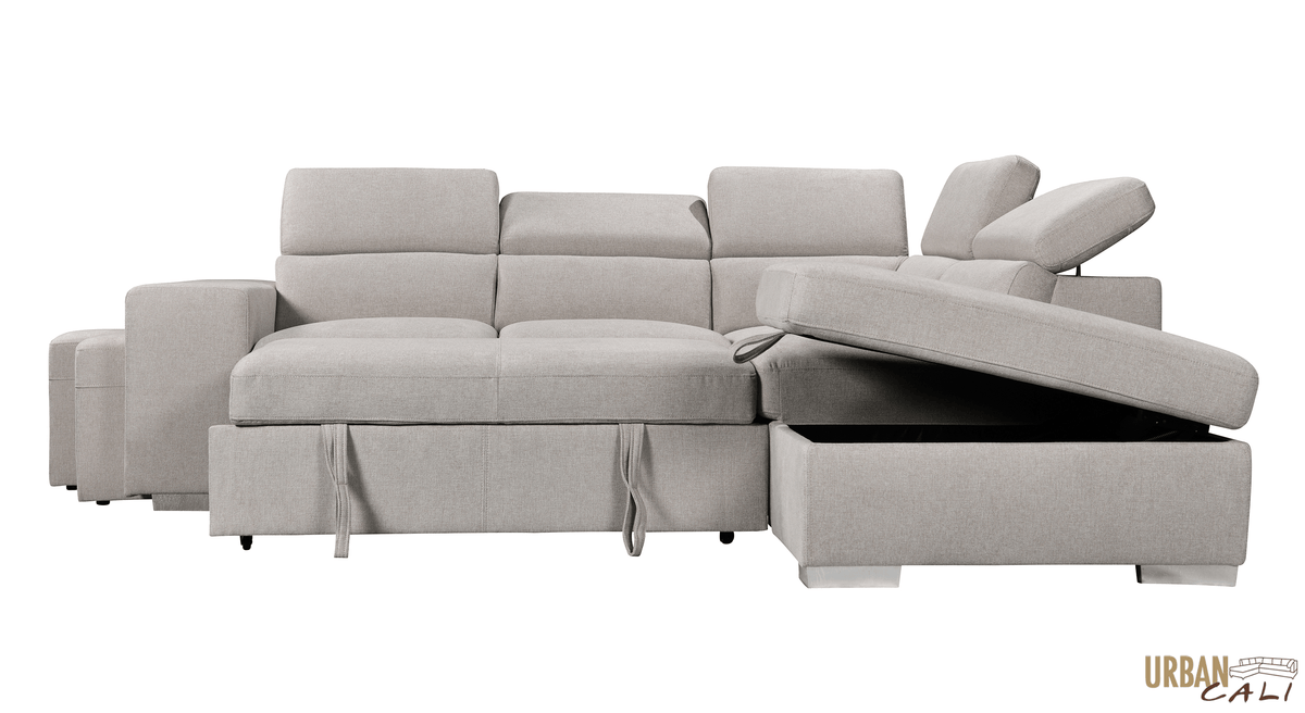 Urban Cali Pasadena 104.5" Wide Large Sleeper Sectional Sofa Bed with Storage Ottoman and 2 Stools, image 33