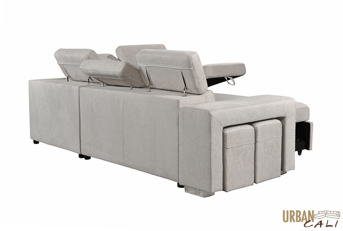 Urban Cali Pasadena 104.5" Wide Large Sleeper Sectional Sofa Bed with Storage Ottoman and 2 Stools, image 37