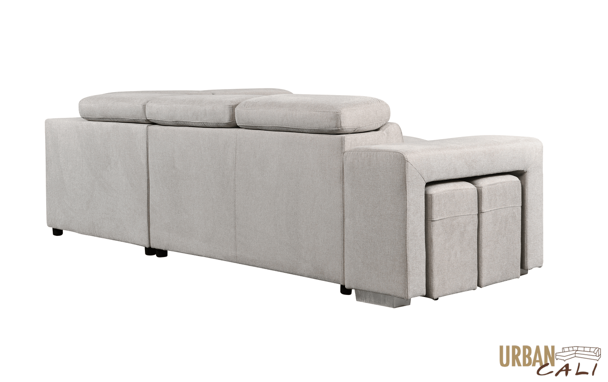 Urban Cali Pasadena 104.5" Wide Large Sleeper Sectional Sofa Bed with Storage Ottoman and 2 Stools, image 38