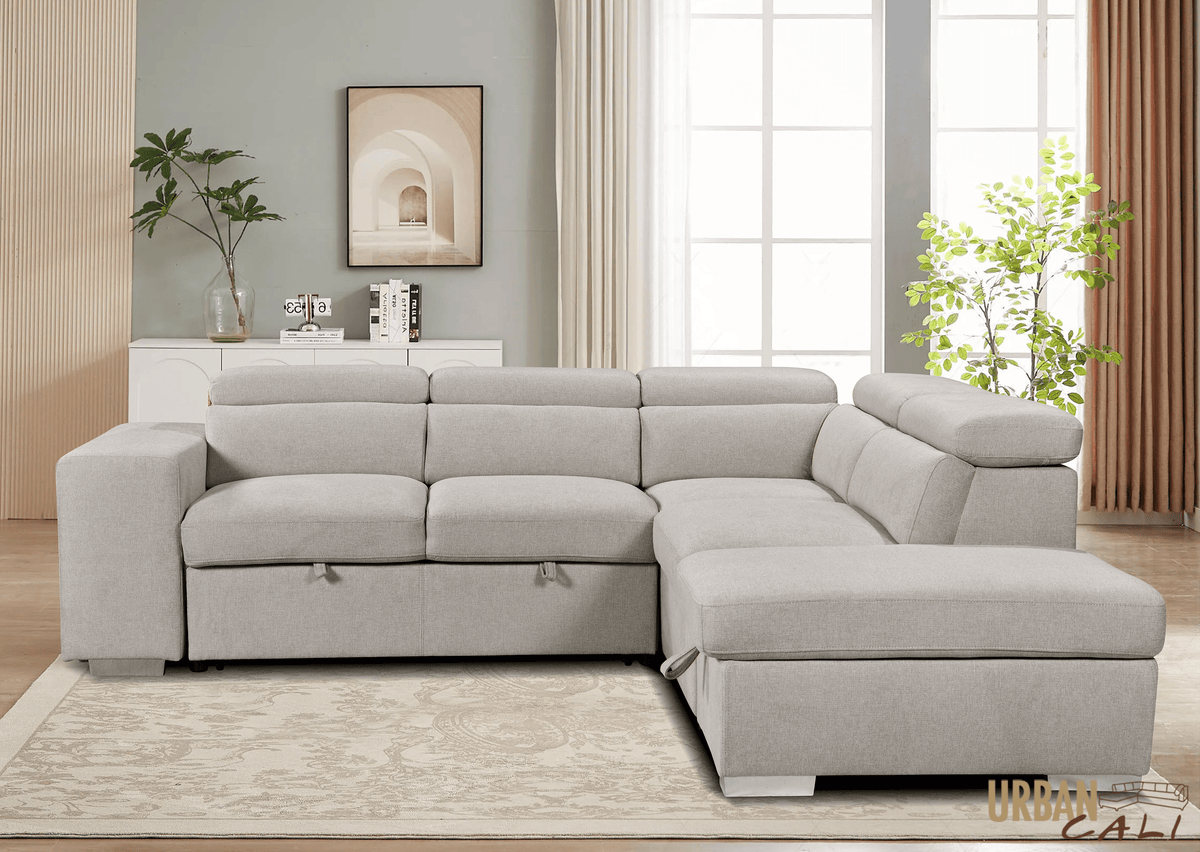 Urban Cali Pasadena 104.5" Wide Large Sleeper Sectional Sofa Bed with Storage Ottoman and 2 Stools, image 7