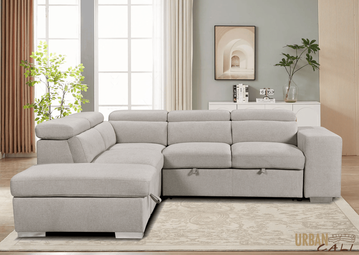 Urban Cali Pasadena 104.5" Wide Large Sleeper Sectional Sofa Bed with Storage Ottoman and 2 Stools, image 10