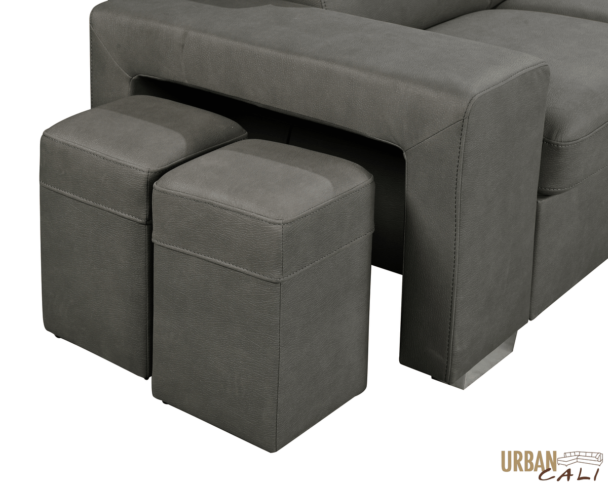Urban Cali Pasadena 104.5" Wide Large Sleeper Sectional Sofa Bed with Storage Ottoman and 2 Stools, image 27