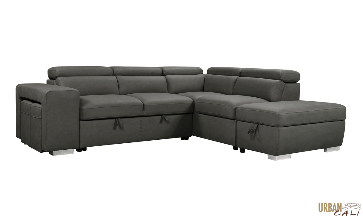 Urban Cali Pasadena 104.5" Wide Large Sleeper Sectional Sofa Bed with Storage Ottoman and 2 Stools, image 17