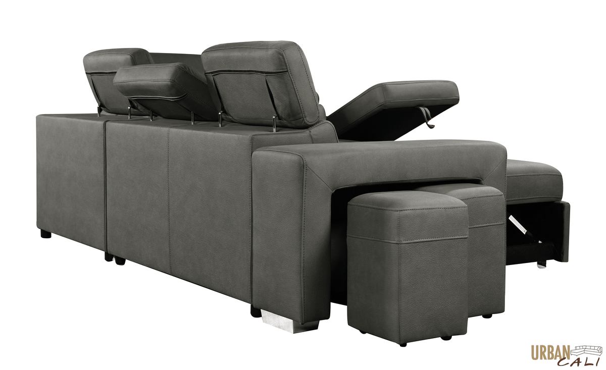 Urban Cali Pasadena 104.5" Wide Large Sleeper Sectional Sofa Bed with Storage Ottoman and 2 Stools, image 22
