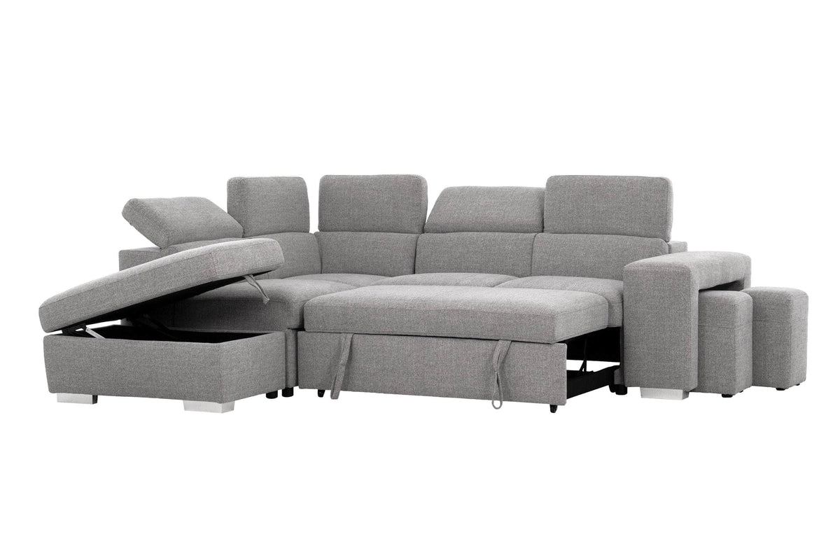 Urban Cali Pasadena 104.5" Wide Large Sleeper Sectional Sofa Bed with Storage Ottoman and 2 Stools, image 45