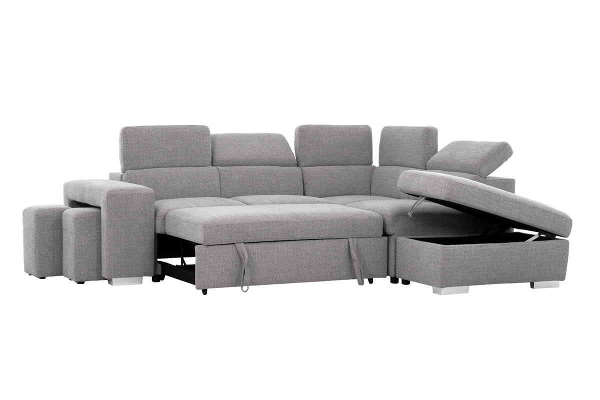 Urban Cali Pasadena 104.5" Wide Large Sleeper Sectional Sofa Bed with Storage Ottoman and 2 Stools, image 44